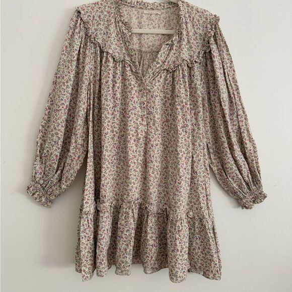 Doen Floral Ruffle Dress - Cream and Pink - Picture 1 of 6